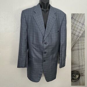 Custom Plaid Blazer 44L Gently worn Made in Canada Wool blend no fabric tag